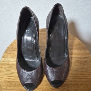 Gucci Women's Brown Peep-Toe Pumps